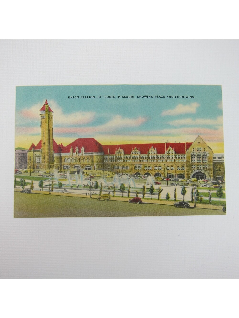 Train Postcard Union Station St. Louis Missouri Plaza & Fountains UNPOSTED
